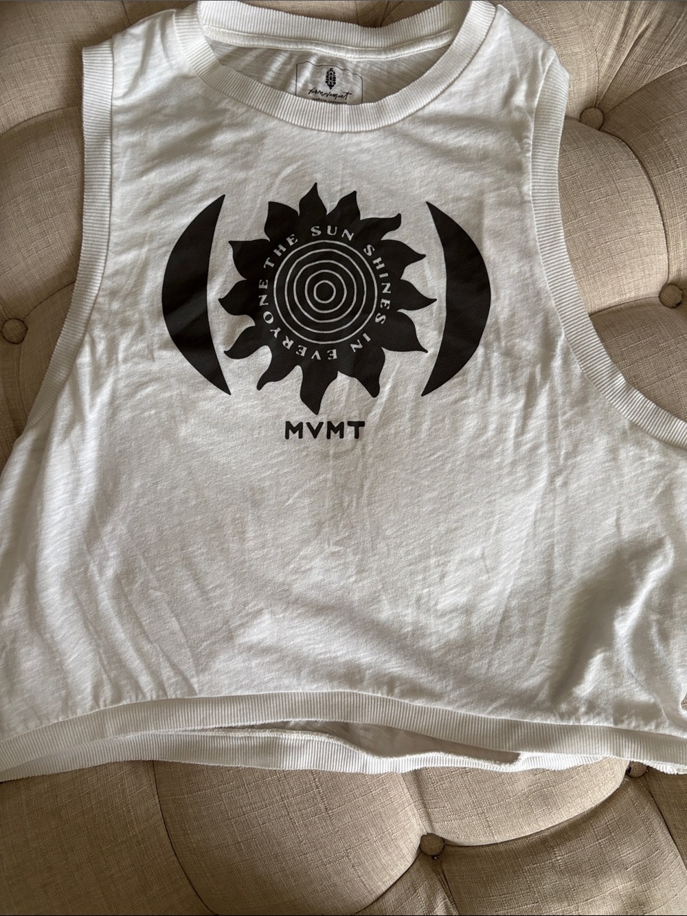 FP Movement by Free People White Crop Tank with Black Sun Graphic